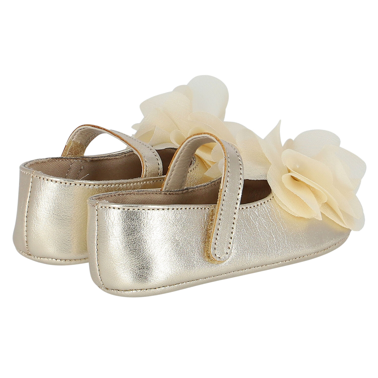 Baby Girls Gold Flower Shoes, 1, hi-res