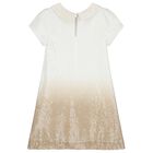 Girls White & Gold Embellished Ombre Dress, 1, hi-res