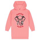 Girls Pink Logo Elephant Hooded Dress, 1, hi-res
