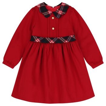 Girls Red & Navy Blue Tartan Dress