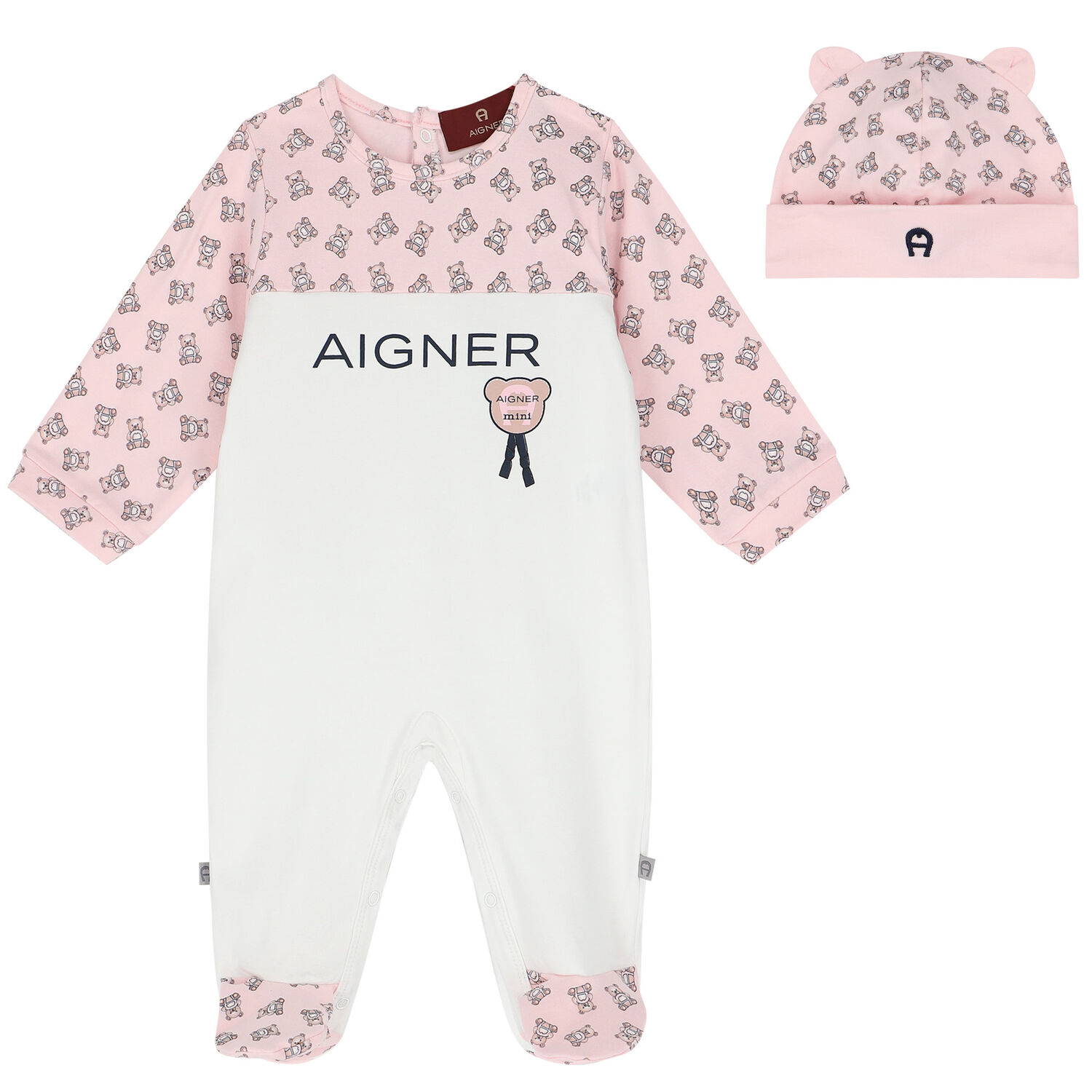 Pink & White Logo Babygrow Set, 3, hi-res