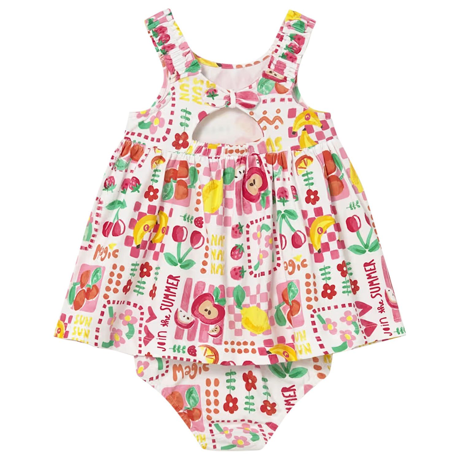 Younger Girls White Fruits Dress Set, 2, hi-res