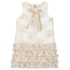 Girls Ivory & Gold Organza Jacquard Dress, 1, hi-res