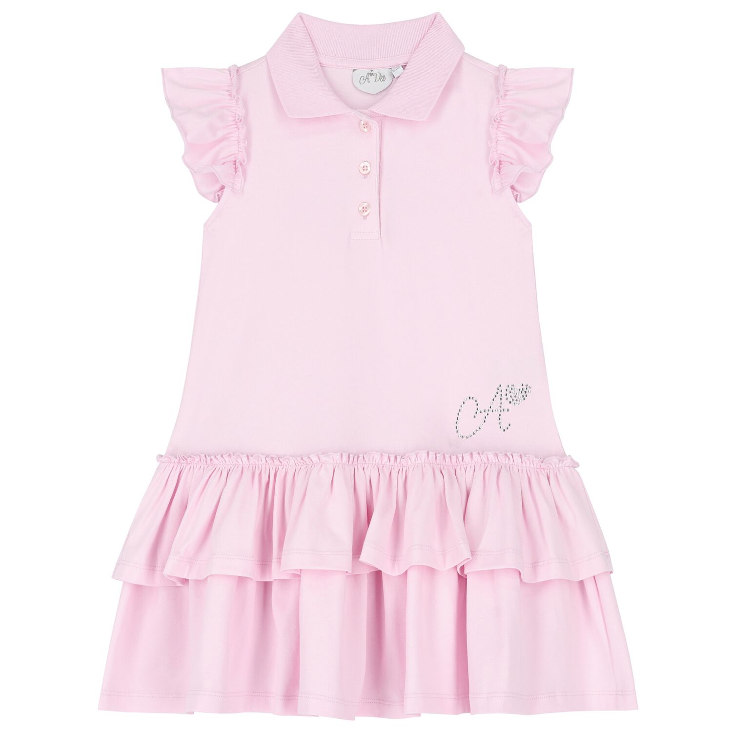 Girls Pink Cotton Frill Tennis Dress, 1, hi-res image number null