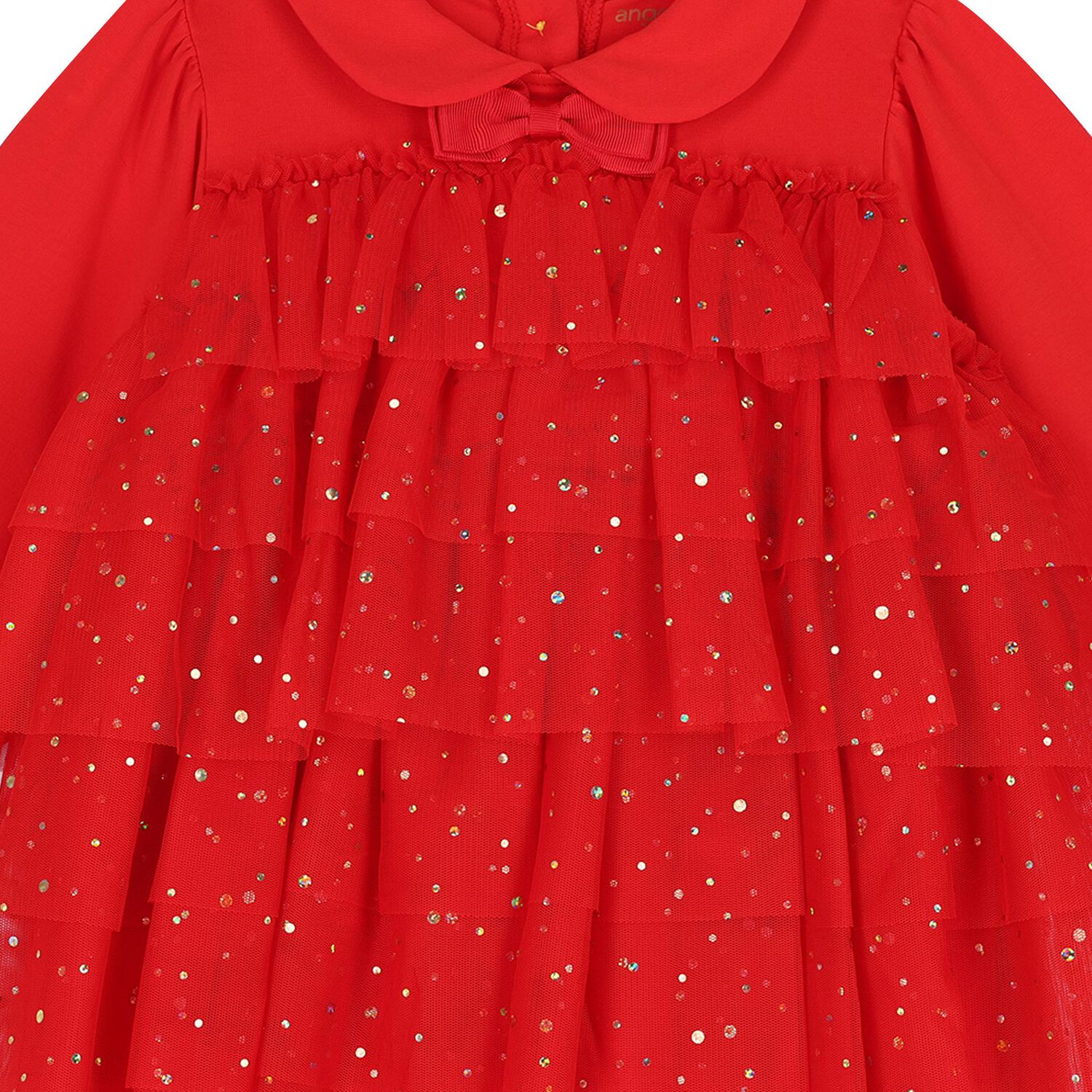 Baby Girls Red Tiered Tulle Dress, 1, hi-res