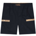 Boys Navy Blue Logo Shorts, 1, hi-res