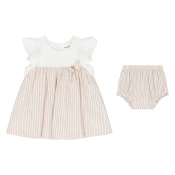 Baby Girls White & Beige Dress Set