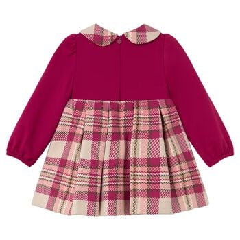 Younger Girls Burgundy & Beige Plaid Dress