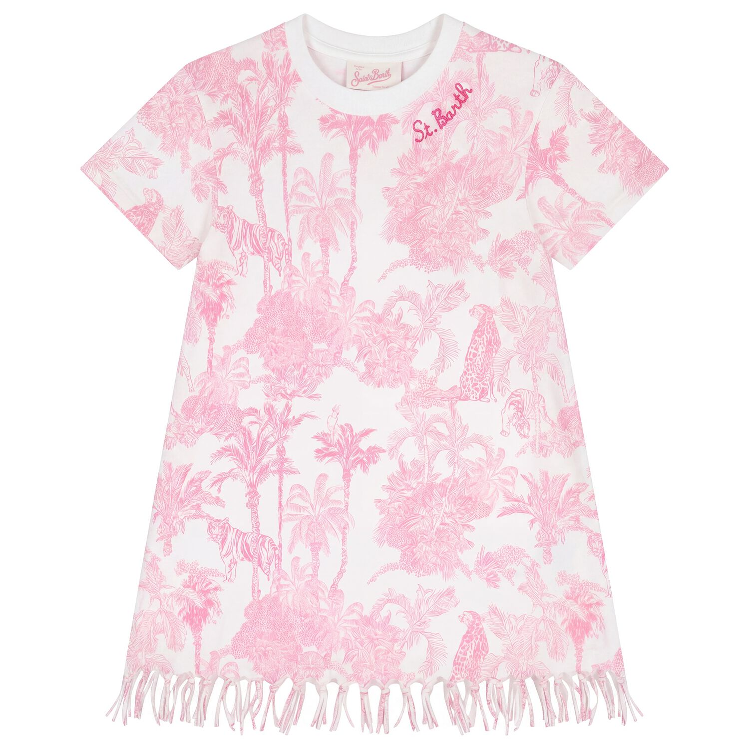 Girls White & Pink Jungle Dress, 1, hi-res