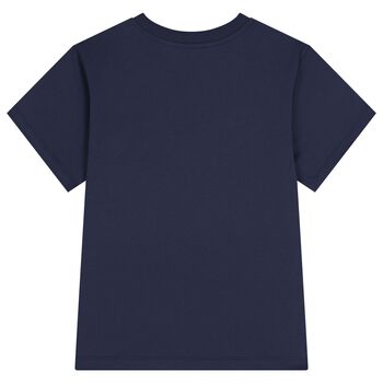 Boys Navy Blue Teddy Bear Logo T-Shirt
