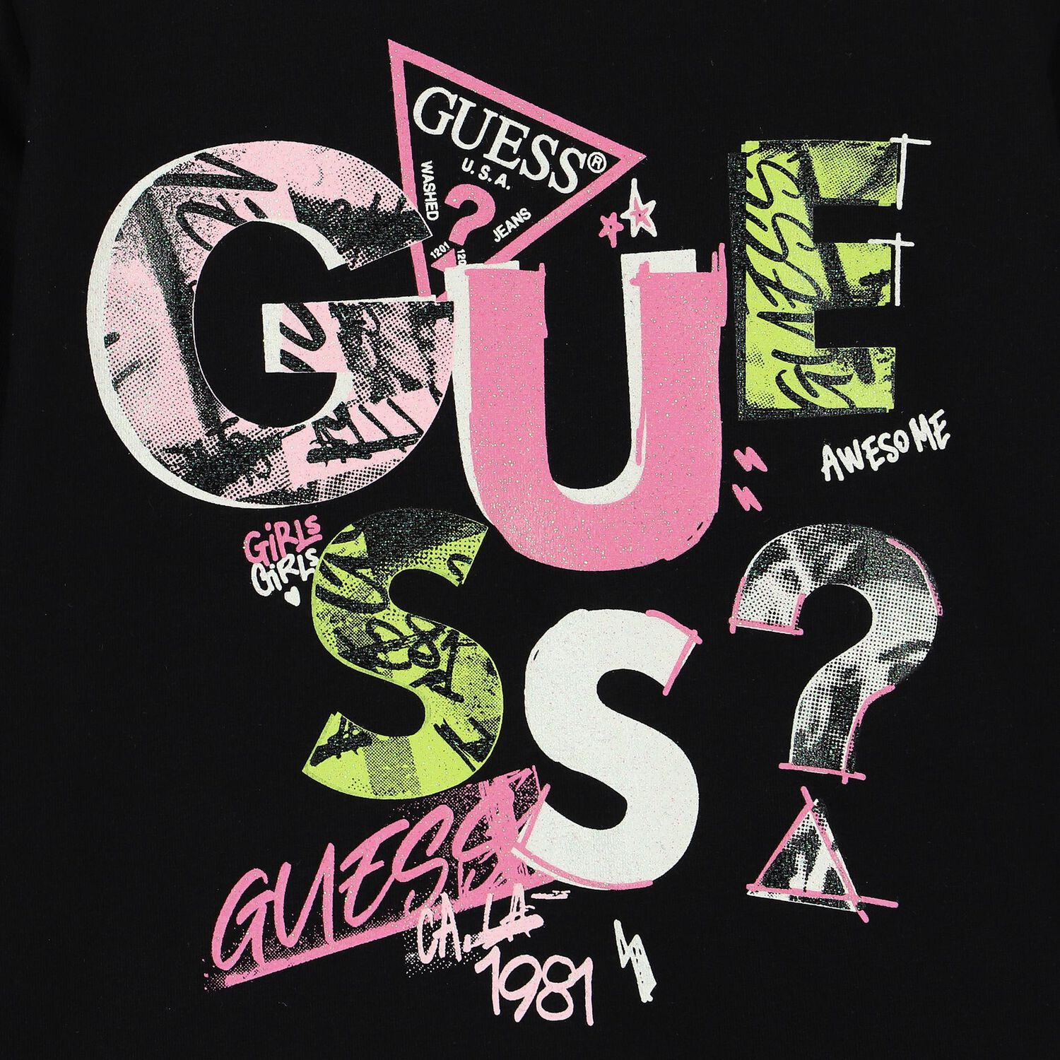 Girls Black Logo Long Sleeve Top, 2, hi-res