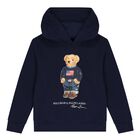 Boys Navy Blue Polo Bear Hooded Top, 1, hi-res
