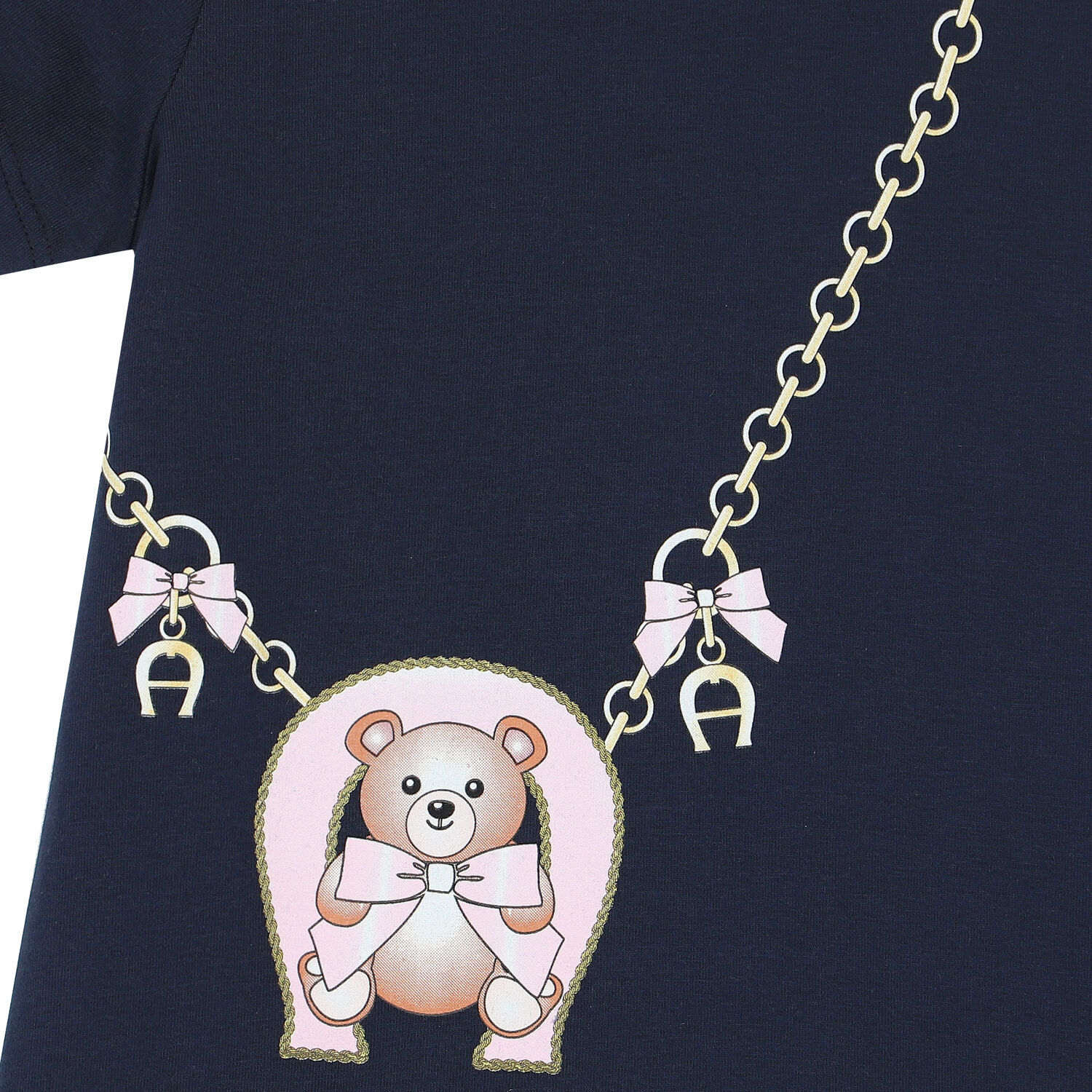 Younger Girls Navy Cotton Logo Dress, 1, hi-res