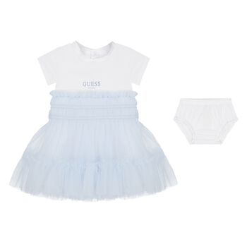 Baby Girls White & Blue Logo Tulle Dress Set