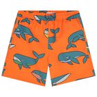 Boys Orange Whale Swim Shorts, 1, hi-res