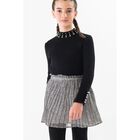 تنورة بنات شيفون بالشعار باللون العاجي و الأسود  , 1, hi-res