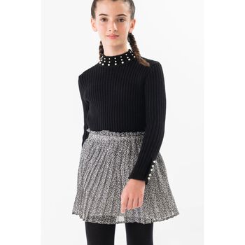 Girls Ivory & Black Chiffon Skirt