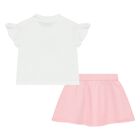 Younger Girls White & Pink Teddy Bear Logo Skirt Set, 1, hi-res