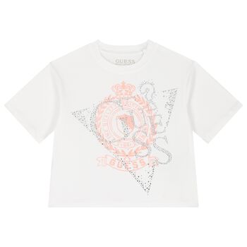 Girls White Cotton T-Shirt