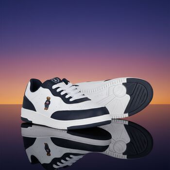 Boys White & Navy Blue Logo Trainers
