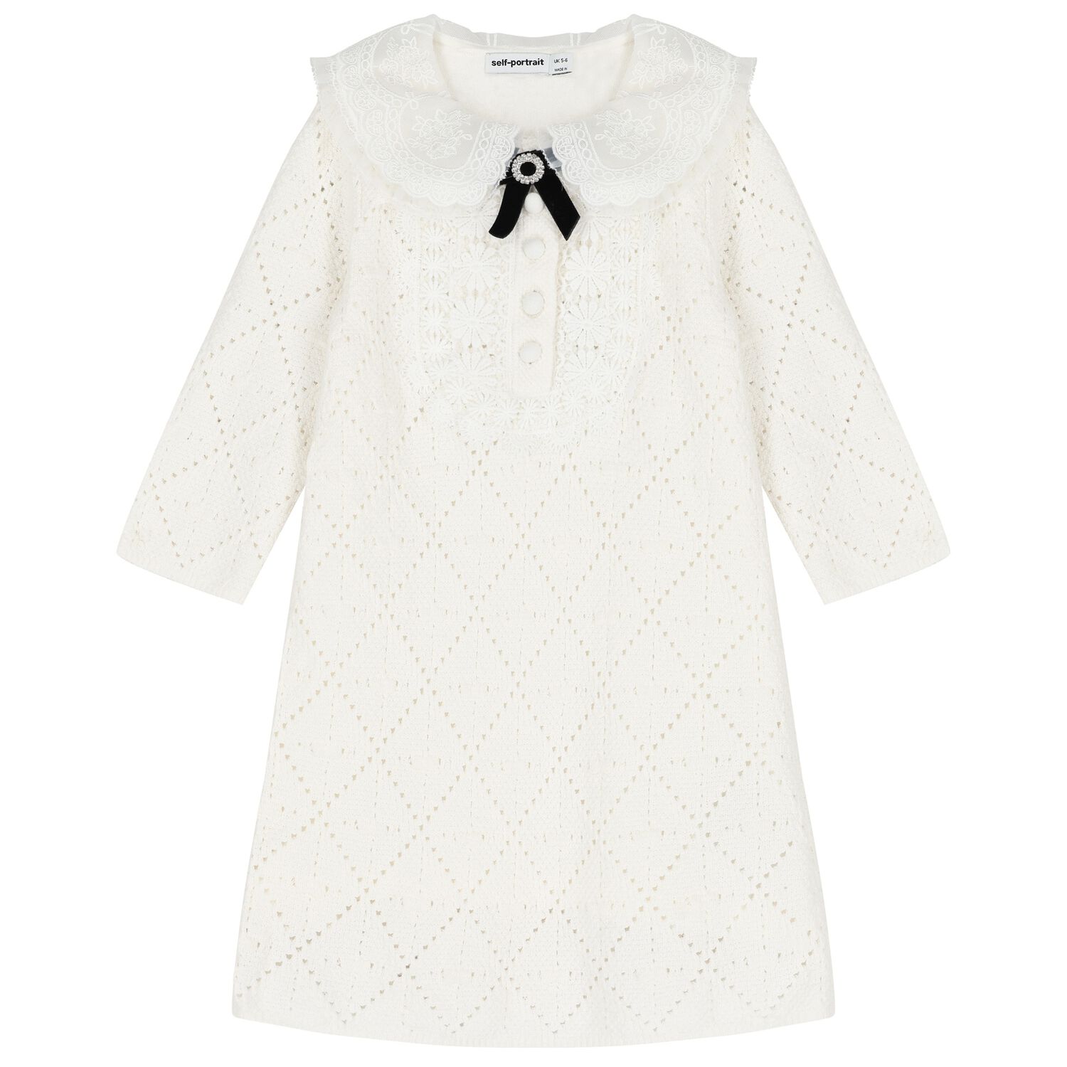 فستان زهري محبوك للبنات باللون الأبيض, 1, hi-res