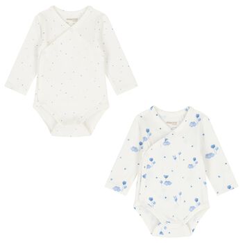 Baby Girls Ivory & Blue Balloon Bodysuits ( 2-Pack )