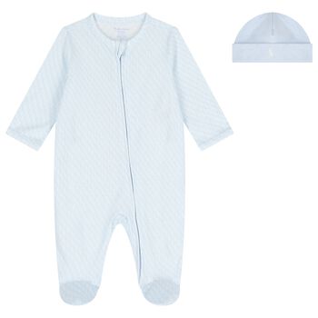 Baby Boys Blue & White Logo Babygrow Gift Set
