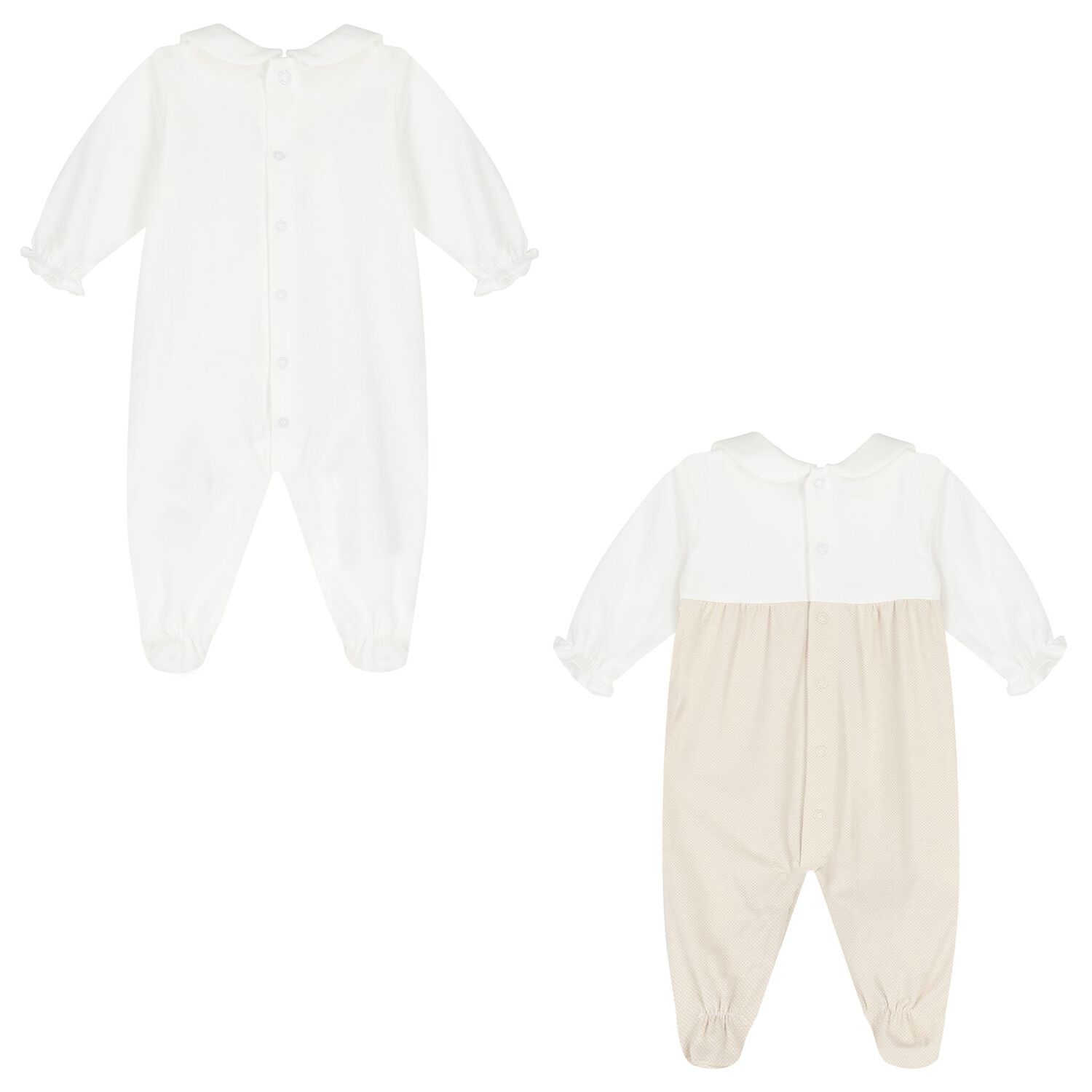 Baby Girls White & Beige Babygrows ( 2-Pack ), 3, hi-res