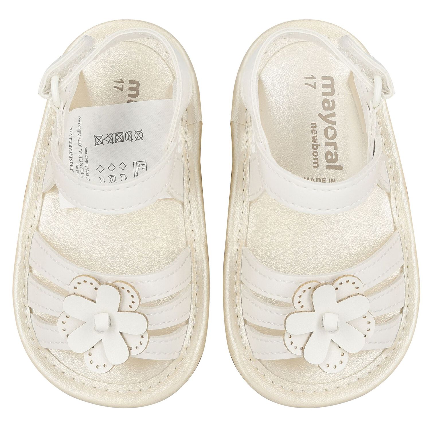 Baby Girls Ivory Flower Sandals, 1, hi-res image number null