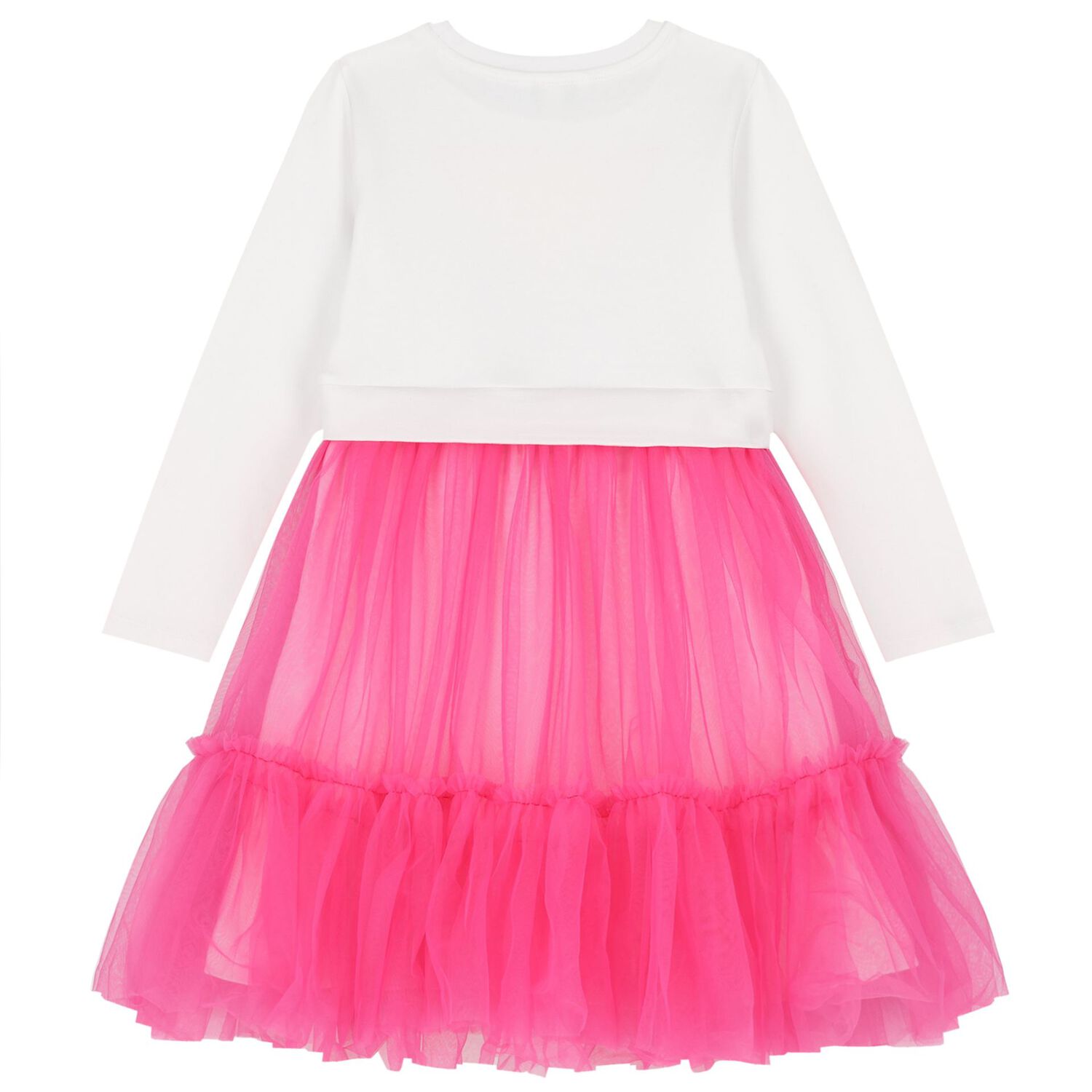 فستان بنات تول  بالشعار باللون الأبيض والوردي , 1, hi-res image number null