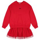 Girls Red Logo Sweatshirt Tulle Dress, 2, hi-res