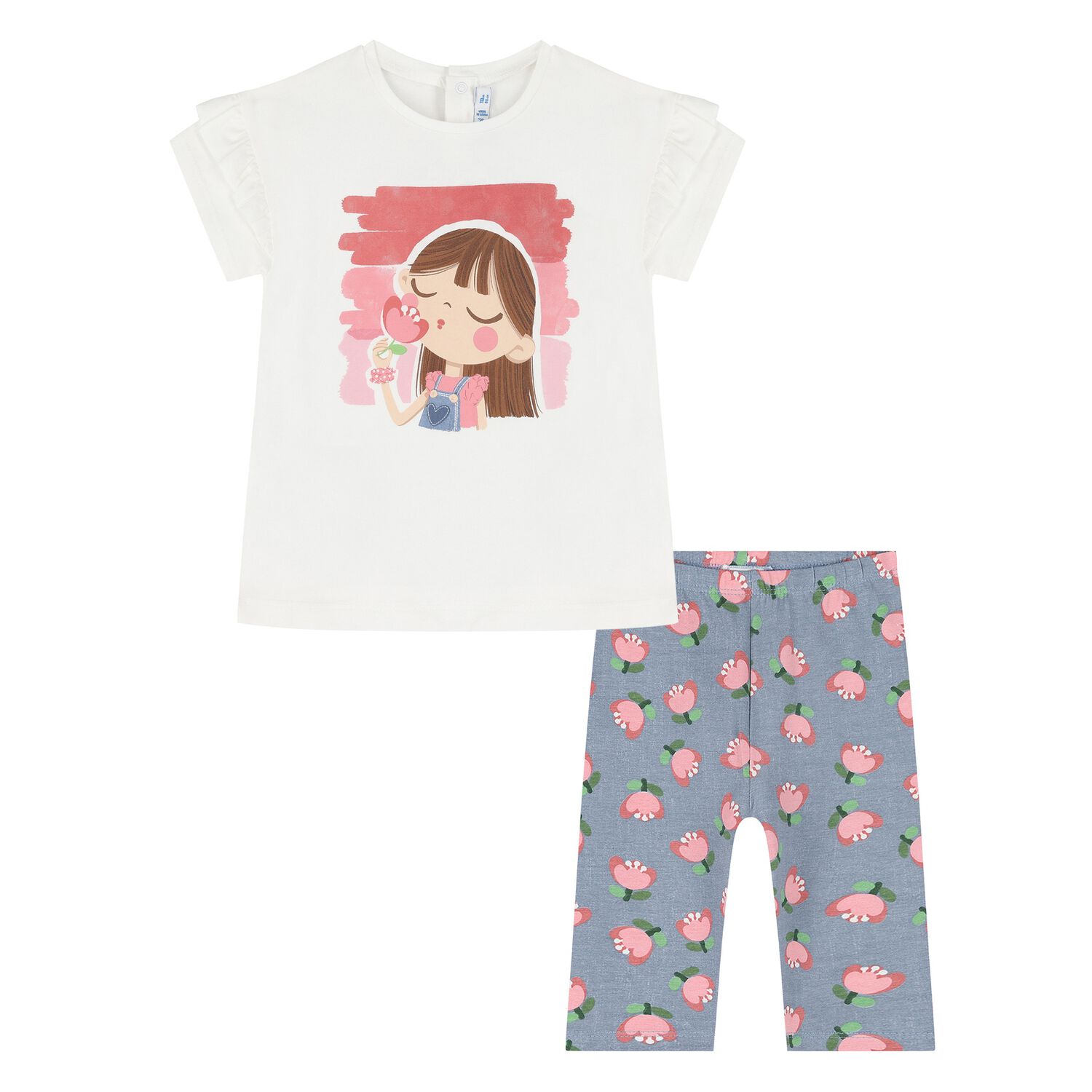 طقم ليجنز بطبعة الزهور باللونين الأبيض والأزرق للبنات, 2, hi-res