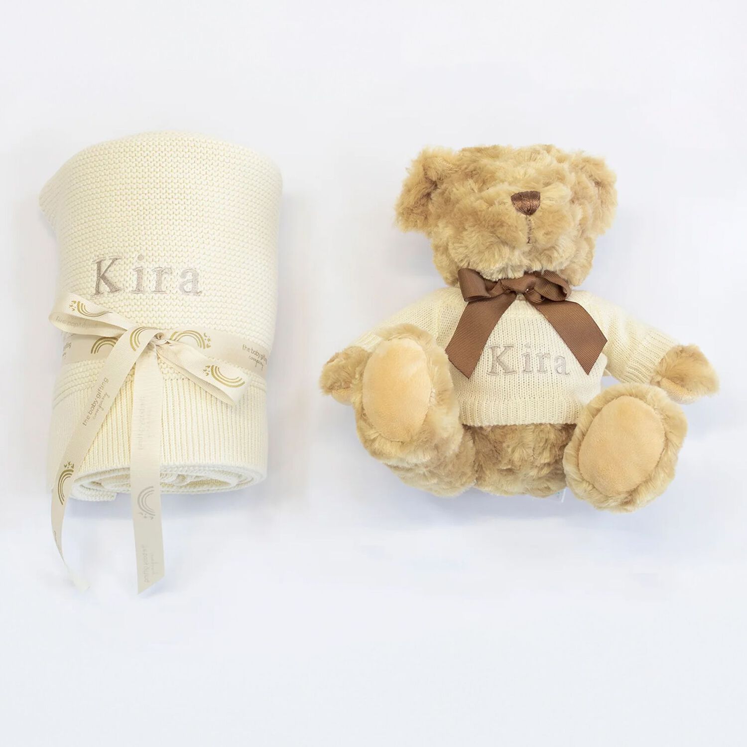 Ivory Personalised Teddy Baby Gift Set, 1, hi-res