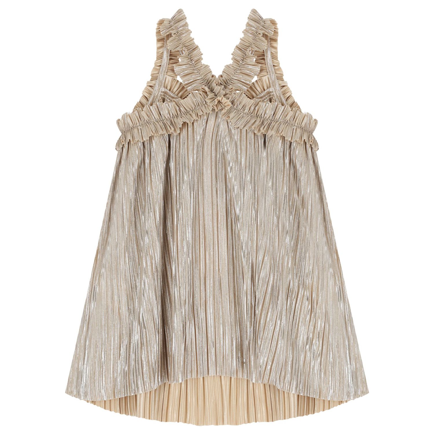 Girls Gold Metallic Pleated Top, 1, hi-res