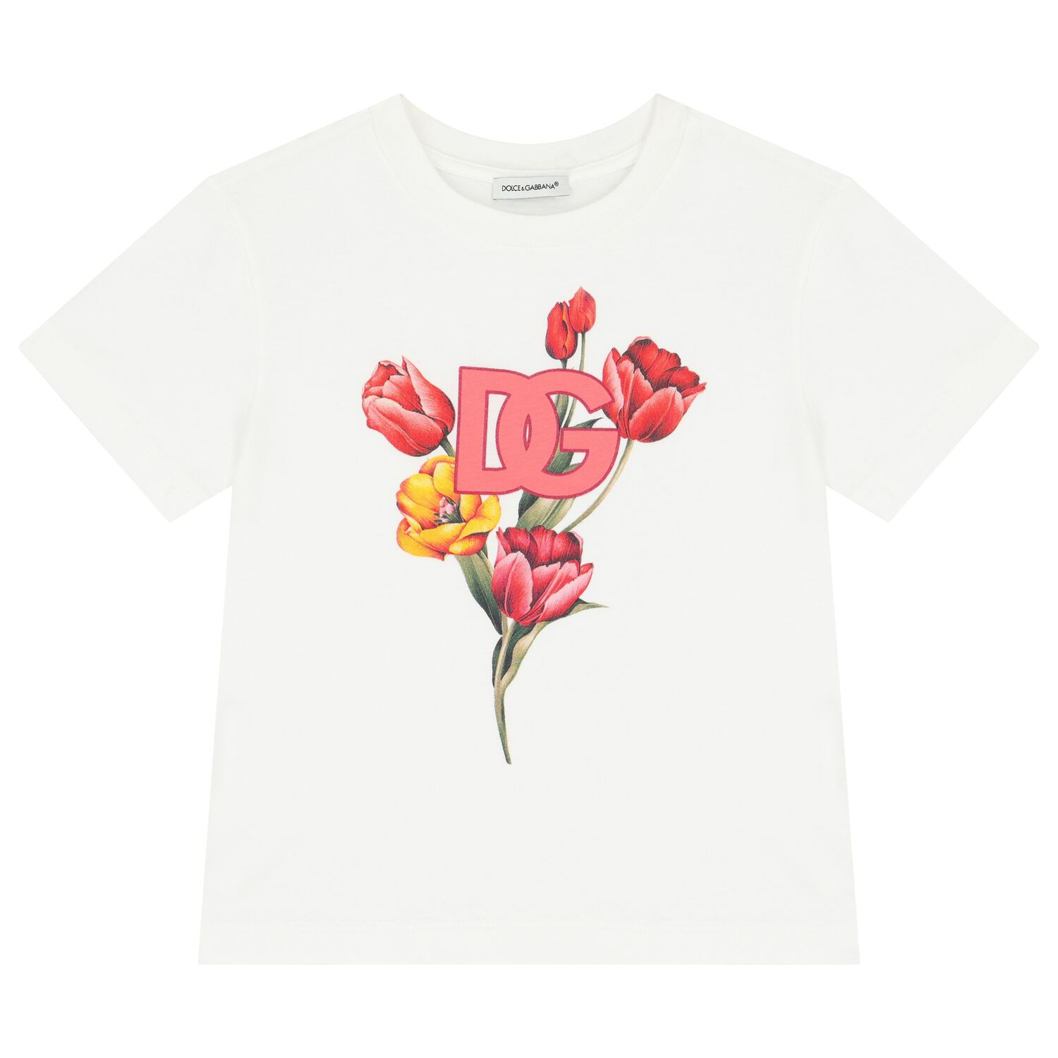 Girls White Tulip & Logo T-Shirt, 1, hi-res