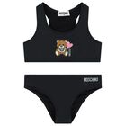 Girls Black Teddy Bear Logo Bikini, 2, hi-res