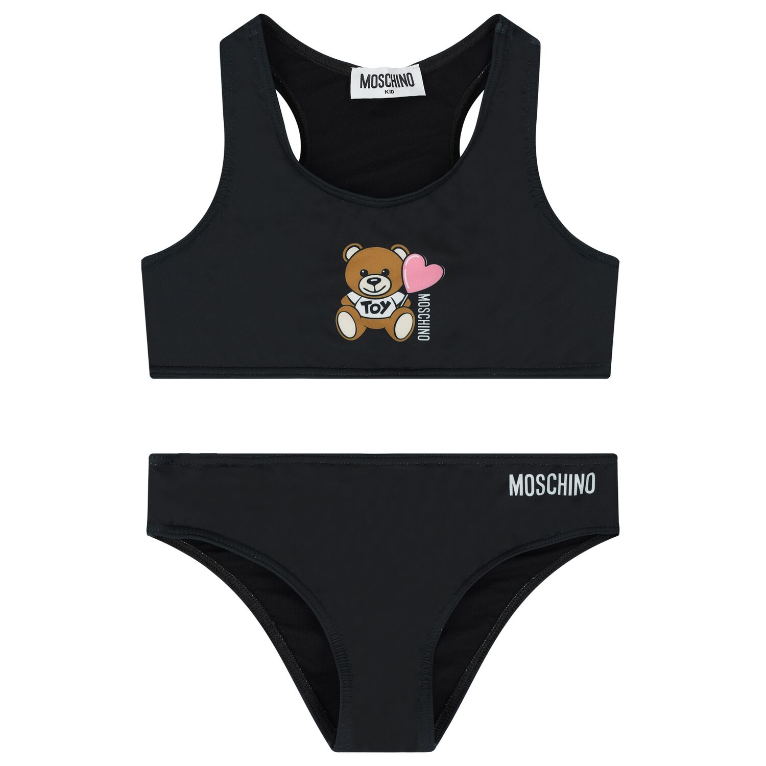 Girls Black Teddy Bear Logo Bikini, 2, hi-res image number null