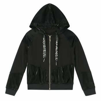 Girls Black Embellished Zip Up Top