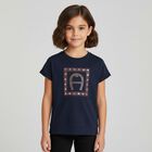 تيشيرت بالشعار باللون الكحلى للبنات, 1, hi-res