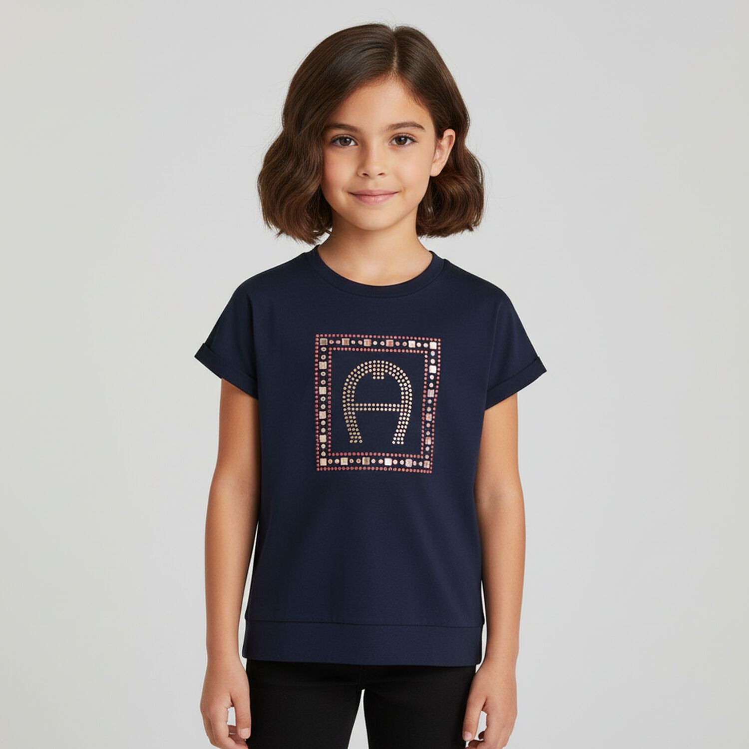 تيشيرت بالشعار باللون الكحلى للبنات, 1, hi-res image number null