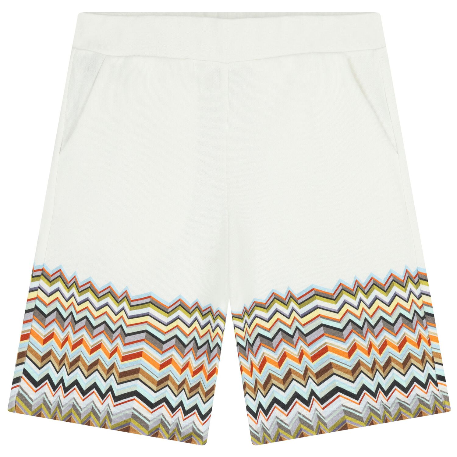 Boys White Logo Zig Zag Shorts, 1, hi-res