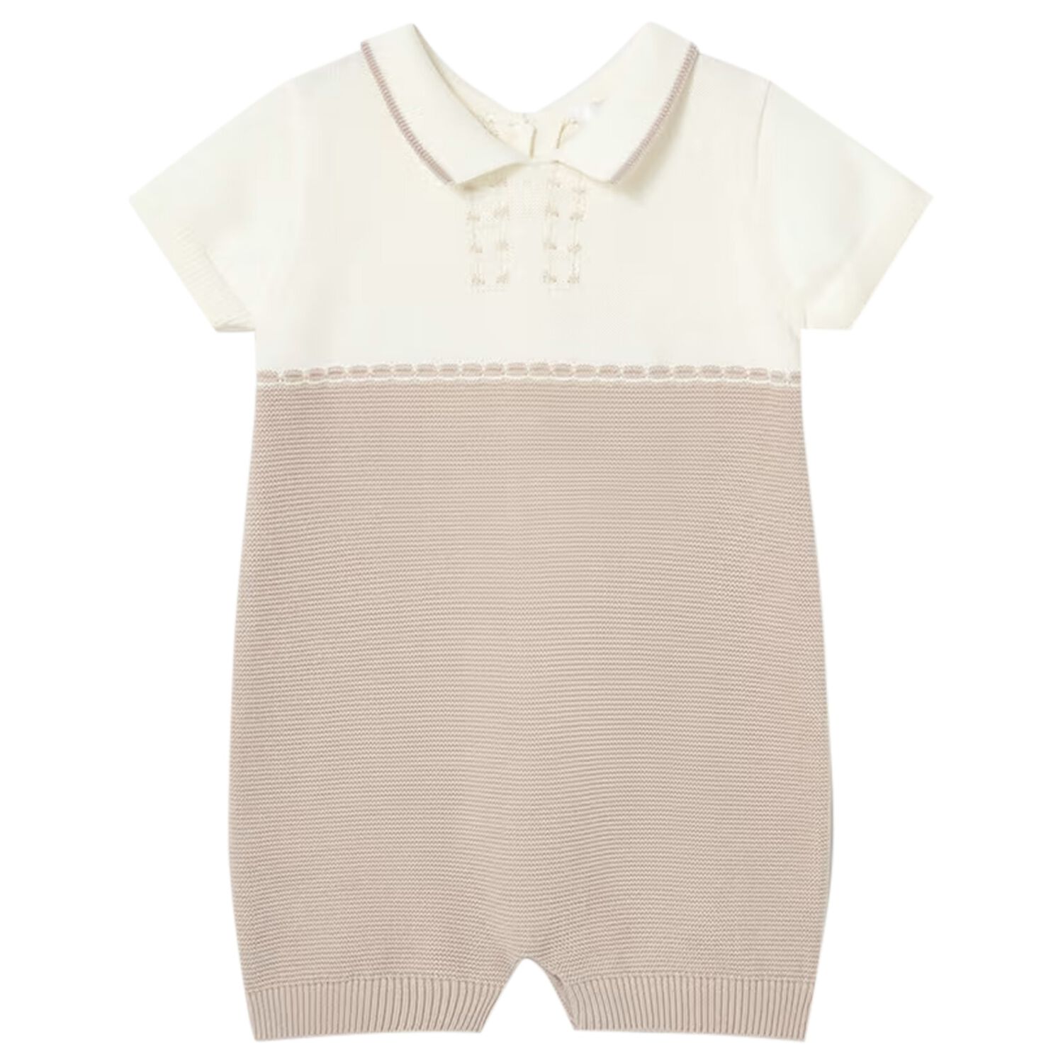 Baby Boys Ivory & Beige Romper, 1, hi-res