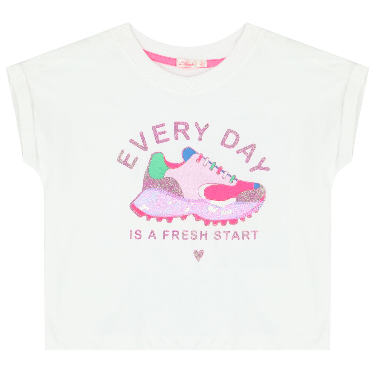 Girls White Sequin Trainer T-Shirt, 1, hi-res image number null