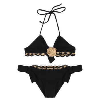 Girls Black & Gold Crochet Bikini