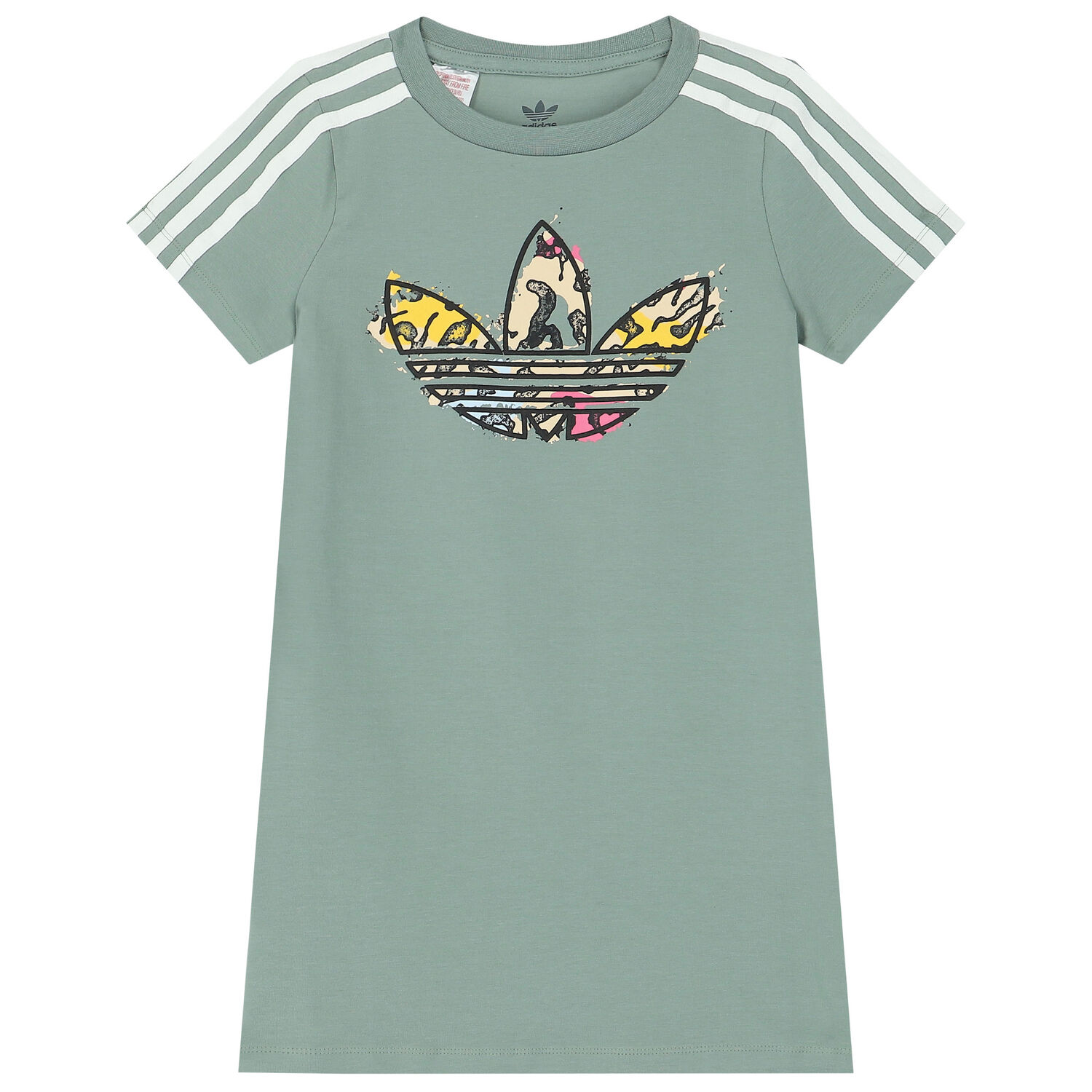 Girls Green Trefoil Logo T-Shirt Dress, 1, hi-res