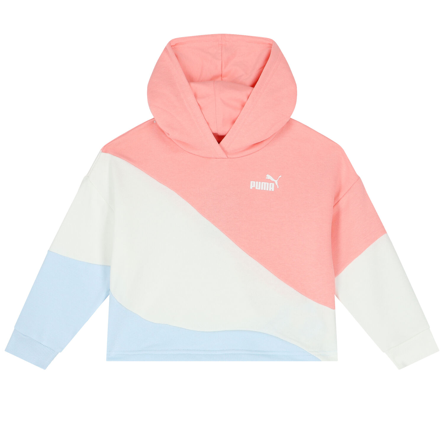 Girls Pink, White & Blue Logo Hooded Top, 1, hi-res