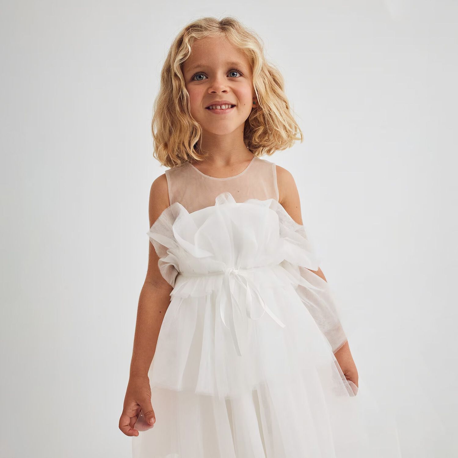 Girls Ivory Ruffle Tulle Dress, 1, hi-res image number null