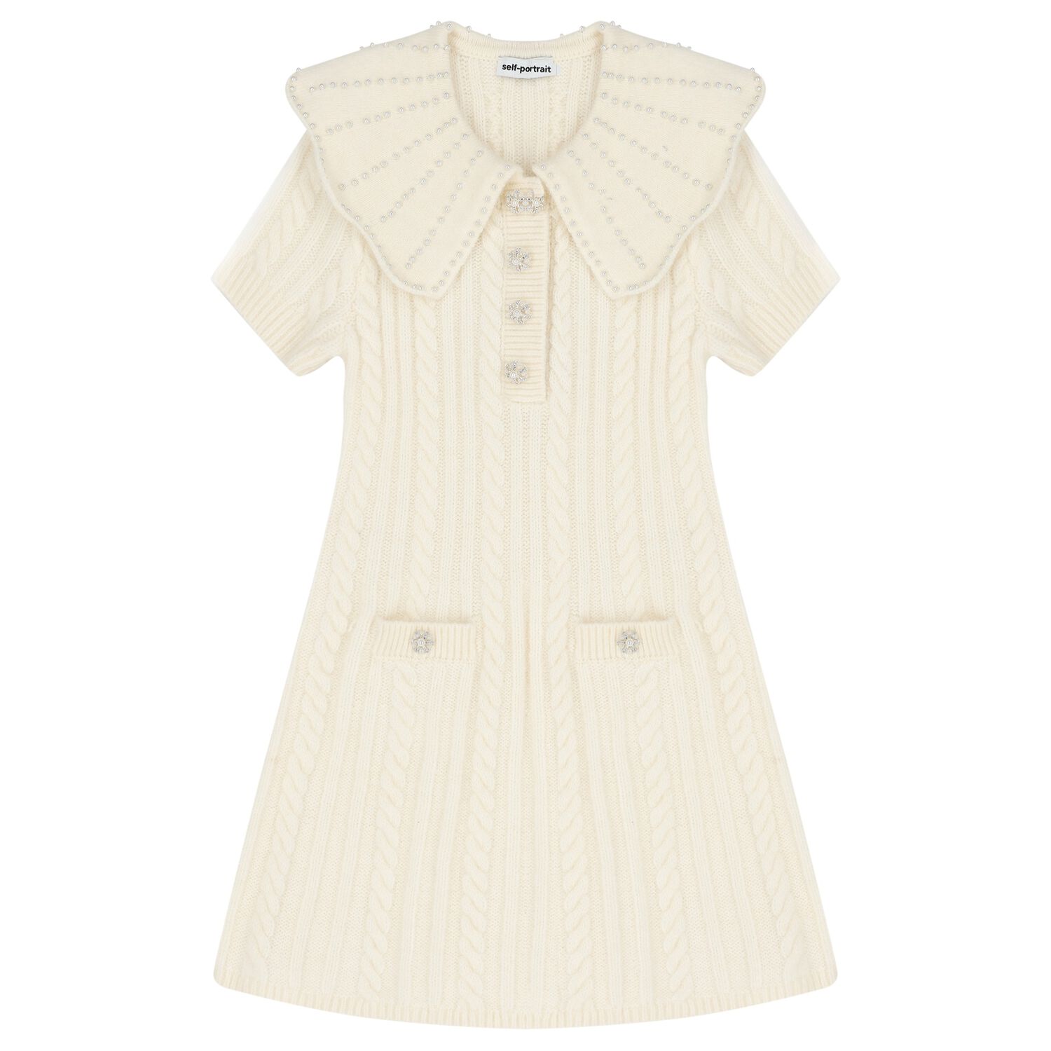 Girls Ivory Pearls & Diamantés Dress, 1, hi-res