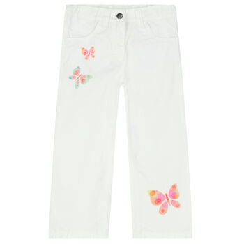 Girls White Butterfly Trousers