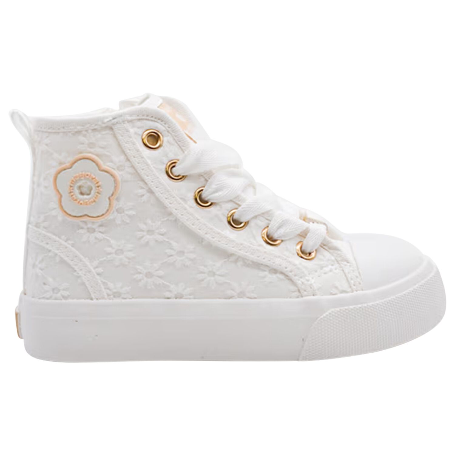 حذاء رياضي مزين بالزهور باللون الابيض للبنات , 1, hi-res